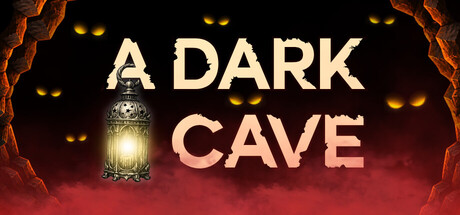 Official A Dark Cave title artwork featuring glowing eyes in a cave and a lantern