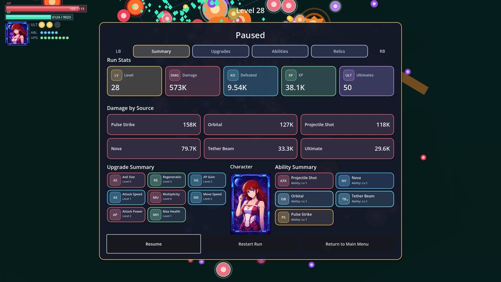 Aetheris Core official in-game stats and upgrade menu screenshot