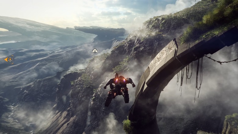Javelin flying over Anthem landscape