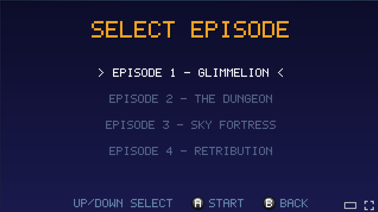Arcane Dash episode select menu showing its four-part structure