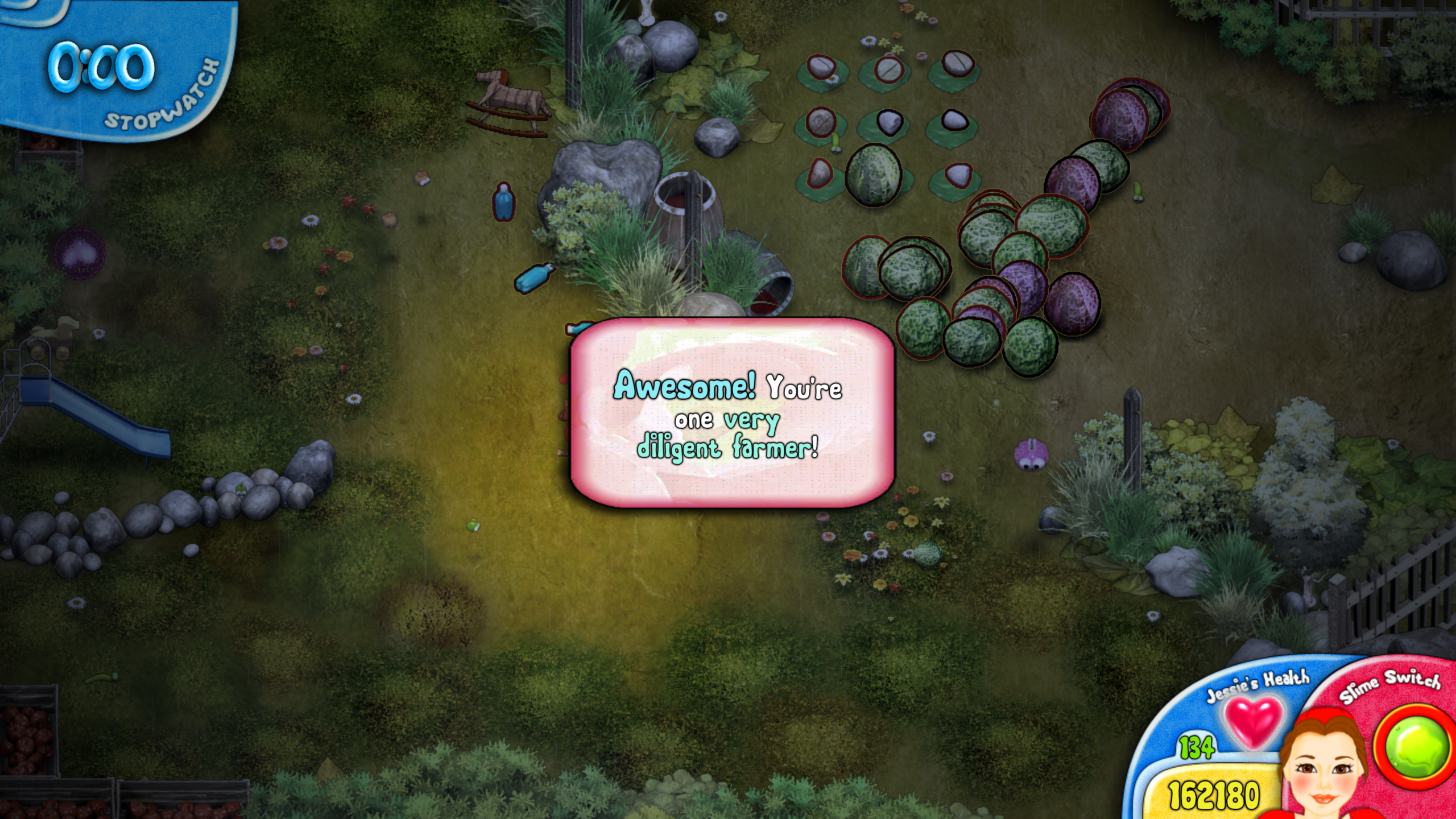 Bloom Busters level completion congratulating the player for diligent farming
