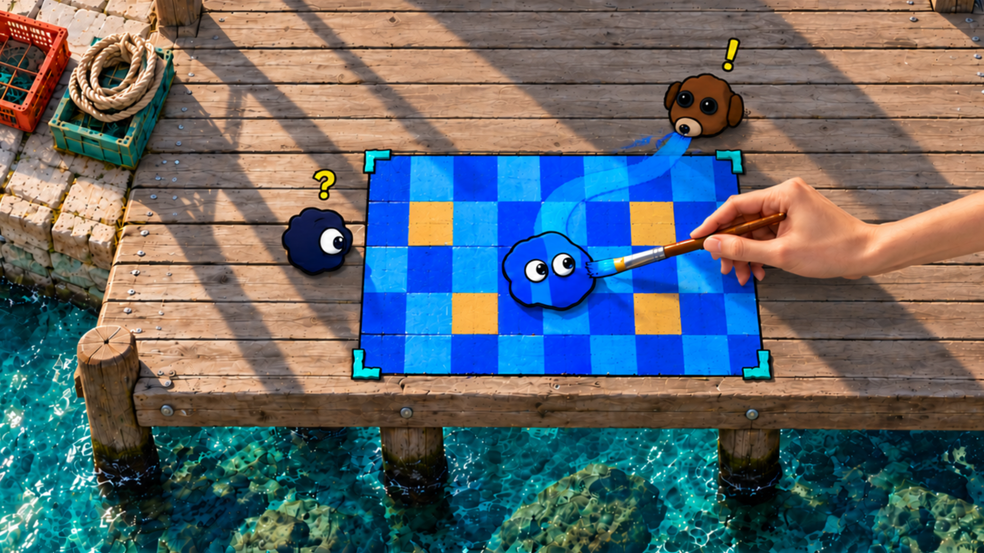 Developer-supplied Blotch stealth game hero art showing a painted blob hiding in a gallery