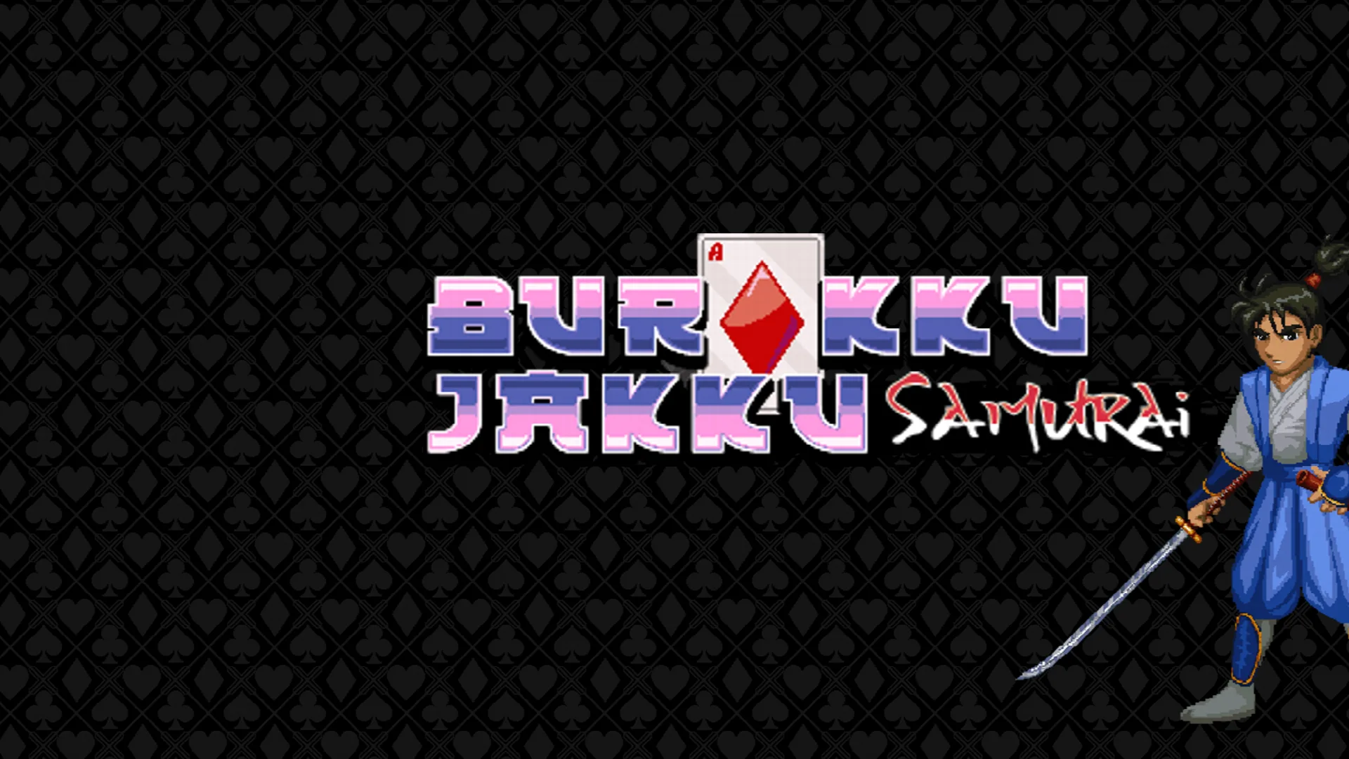 Official pixel-art press-kit header for Burakku Jakku Samurai, featuring its title and samurai character