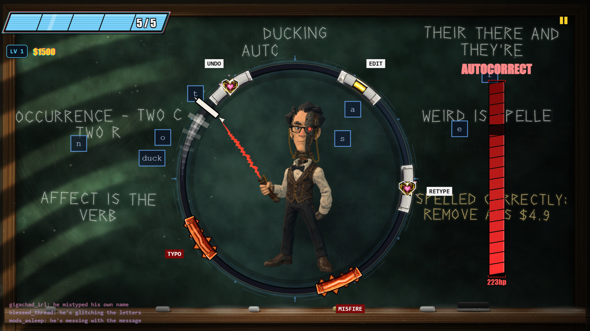 Original CLICK BAIT developer-supplied gameplay screenshot: Autocorrect encounter