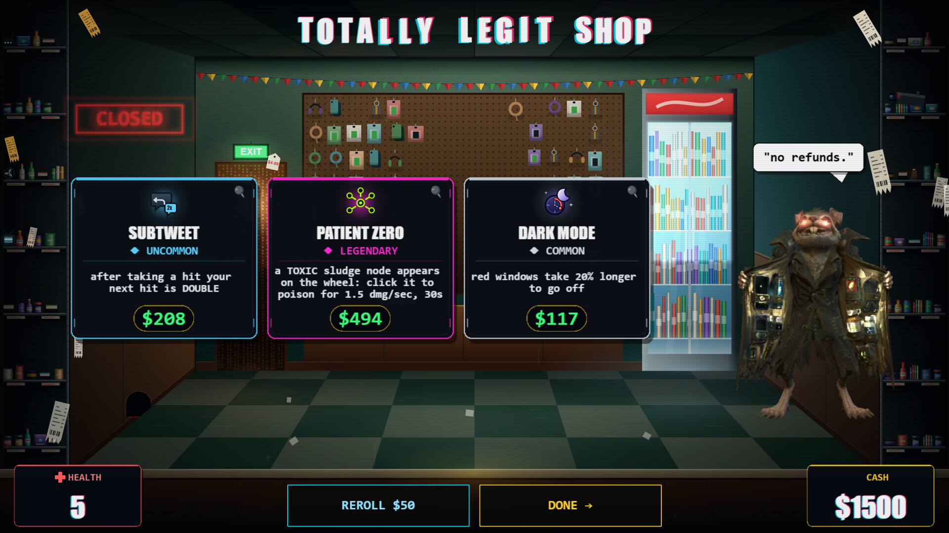 Original CLICK BAIT gameplay screenshot: A look at the upgrade shop