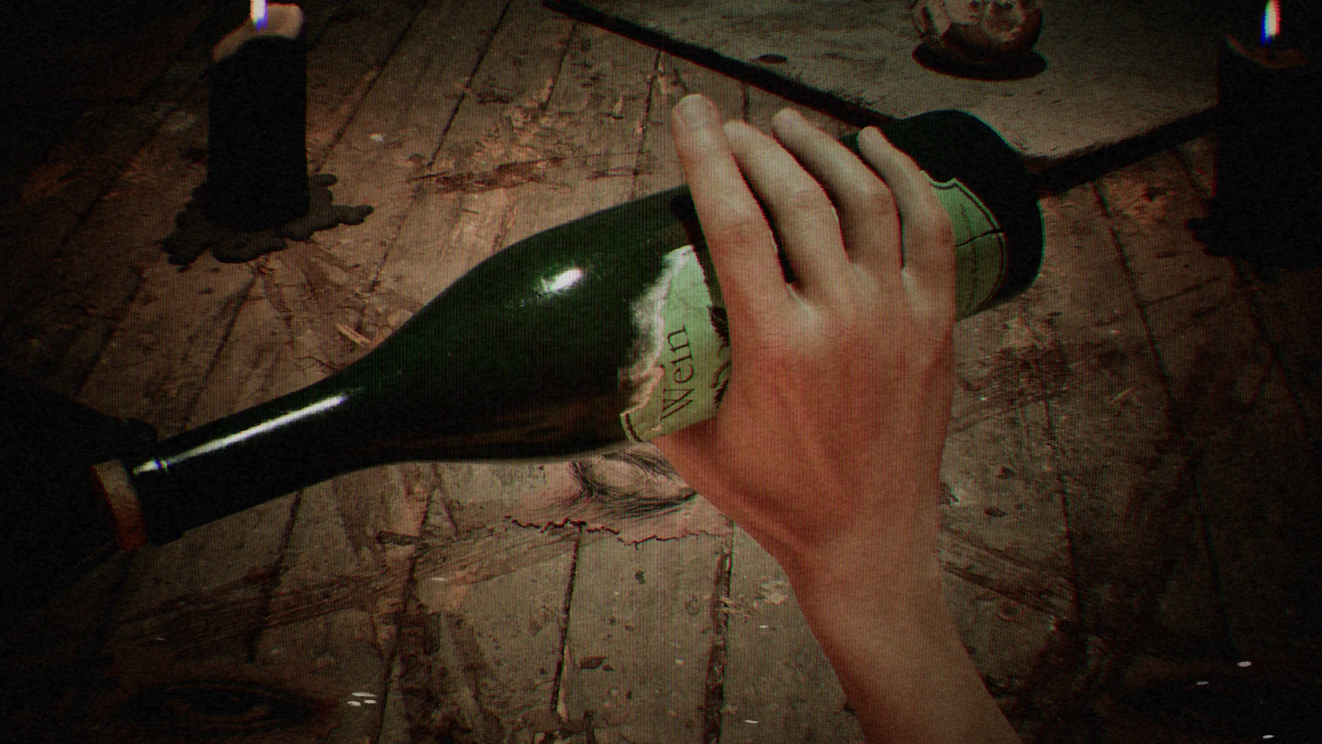 A bottle spins among ritual objects during a supernatural card encounter in Desecrated Deck