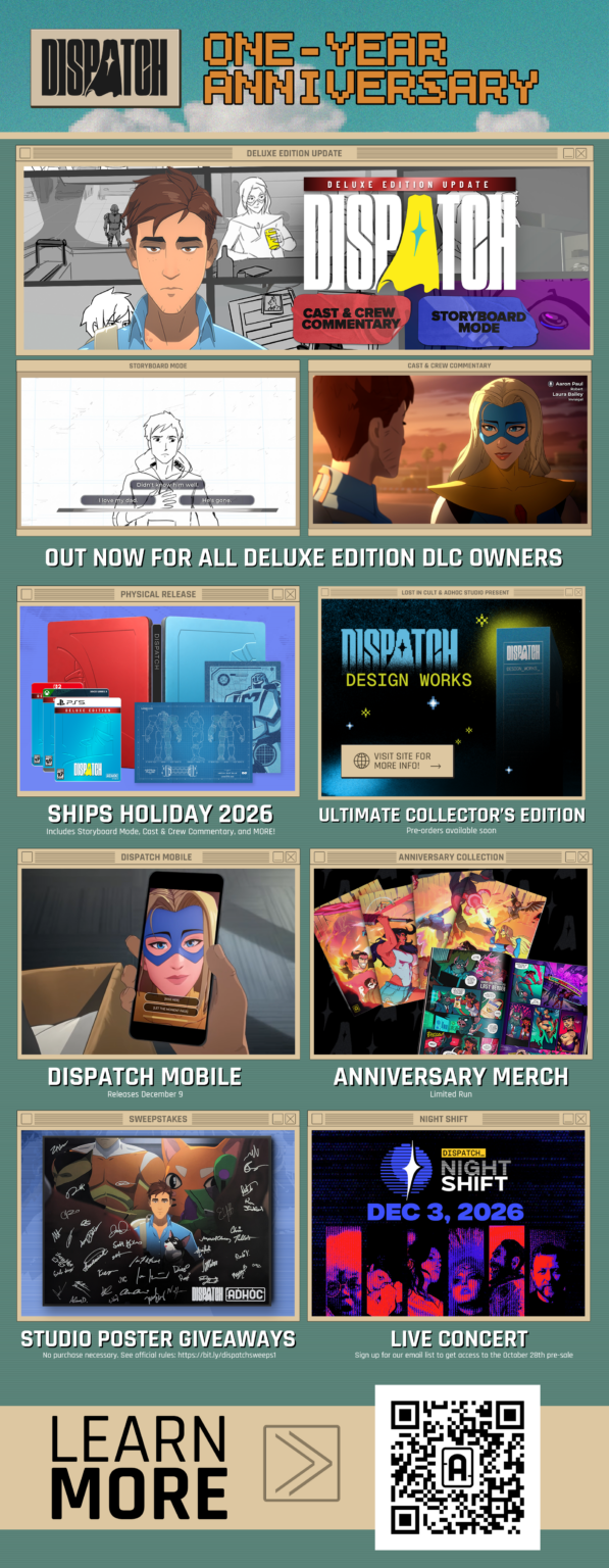 AdHoc Studio official one-year anniversary infographic summarising mobile, deluxe, physical and soundtrack announcements