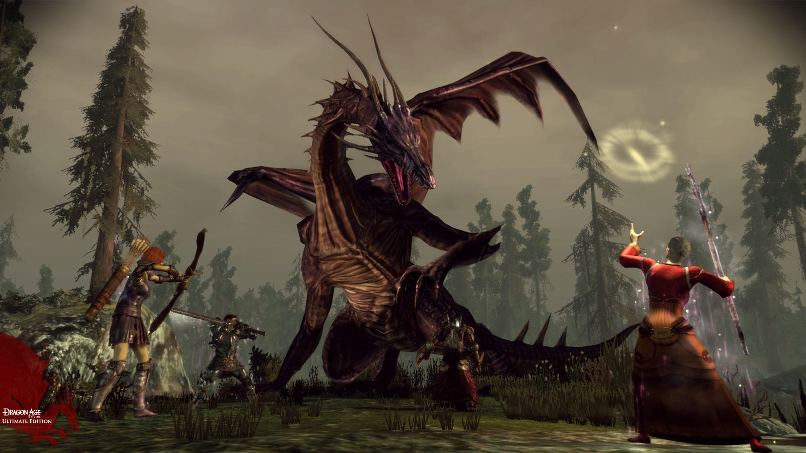 A dramatic dragon fight in Dragon Age Origins