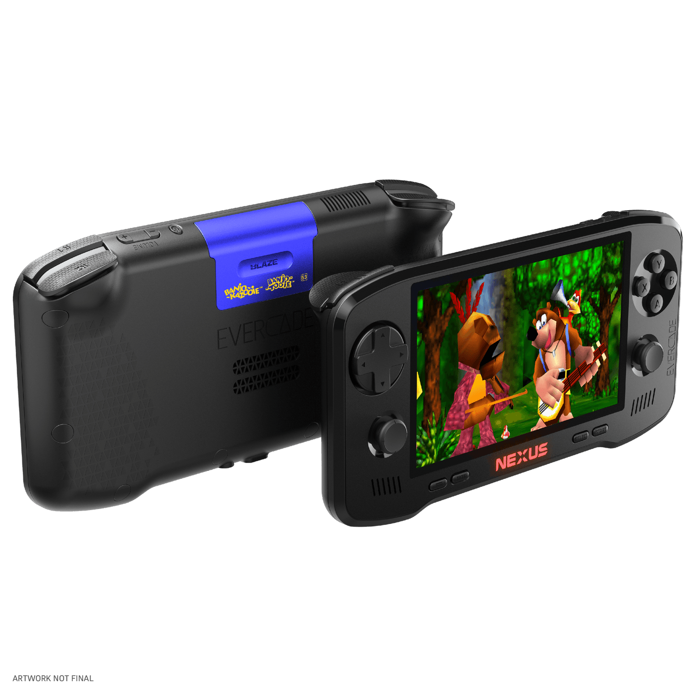 Evercade Nexus front and rear with cartridge inserted. Promotional image: Blaze Entertainment.