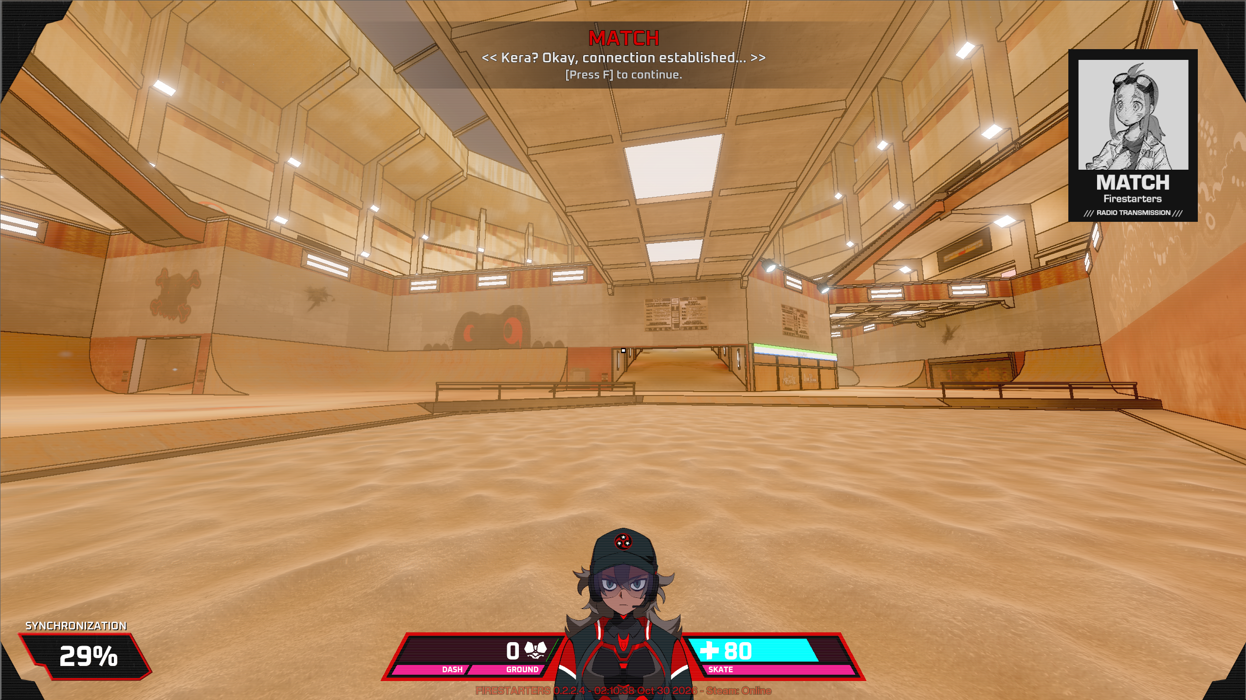FIRESTARTERS bright indoor practice arena with ramps and metal rails