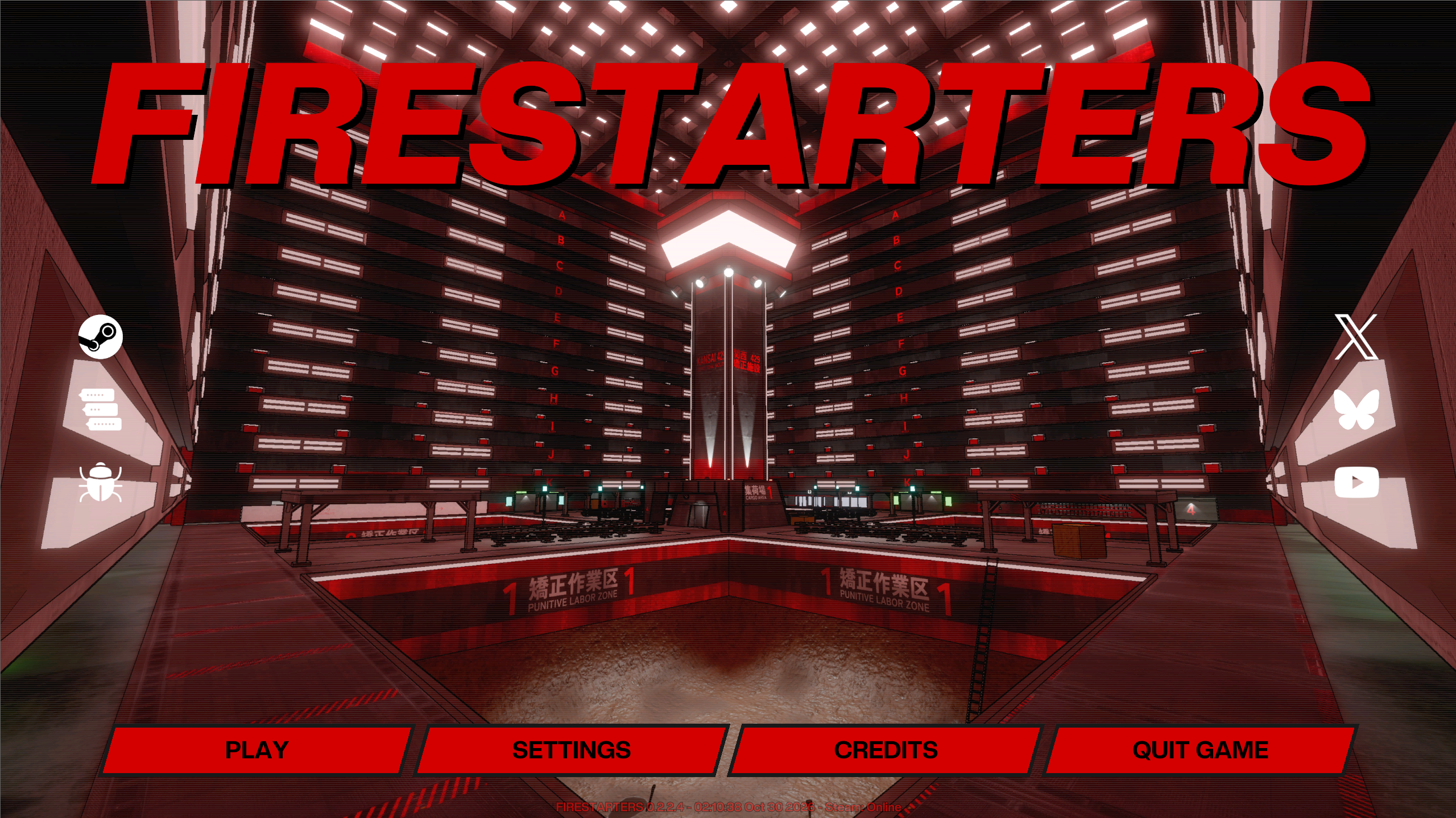 FIRESTARTERS main menu with red futuristic industrial skate arena and game logo