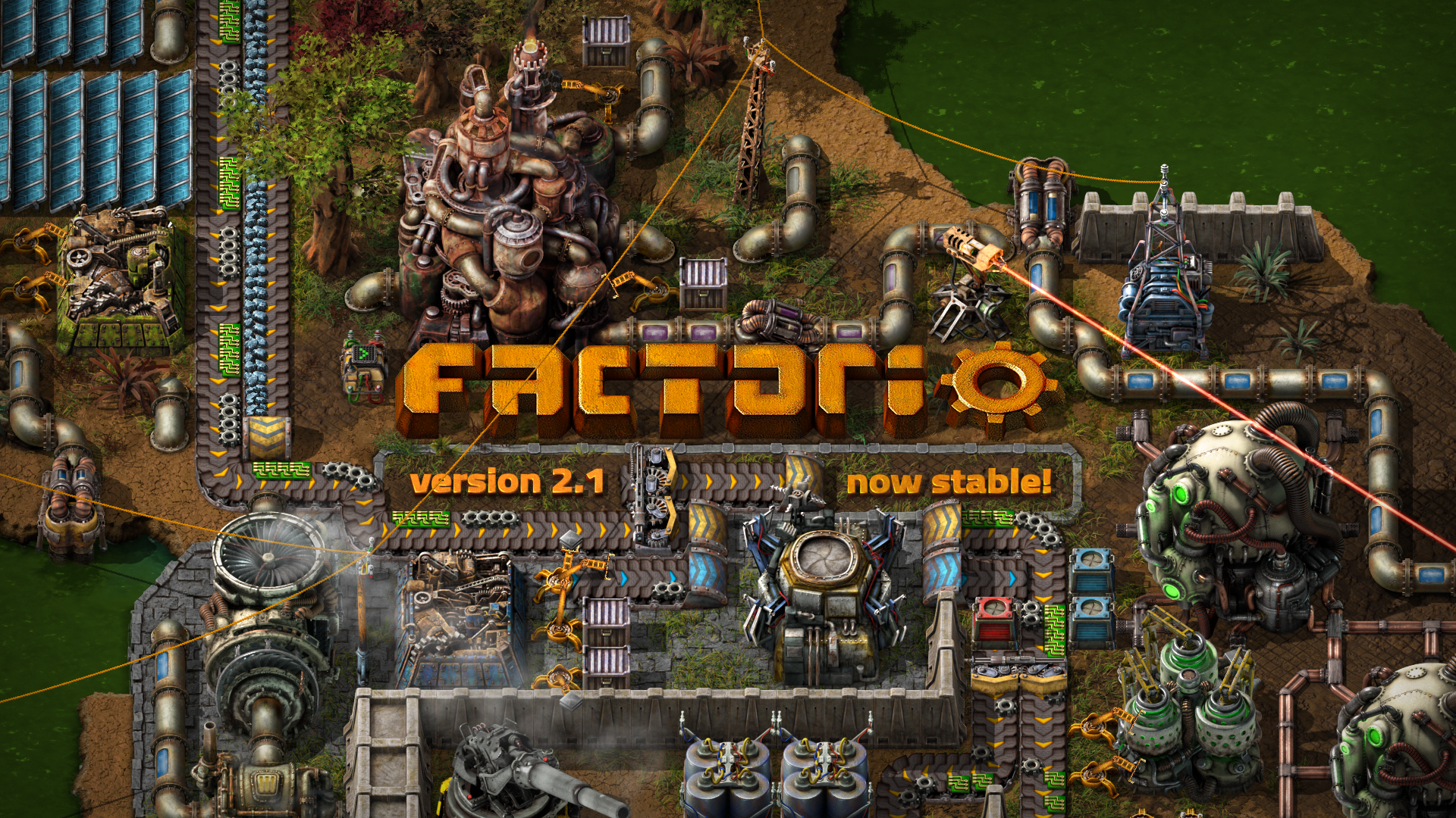 Official screenshot from Wube Software's Factorio version 2.1 stable update showing factory systems