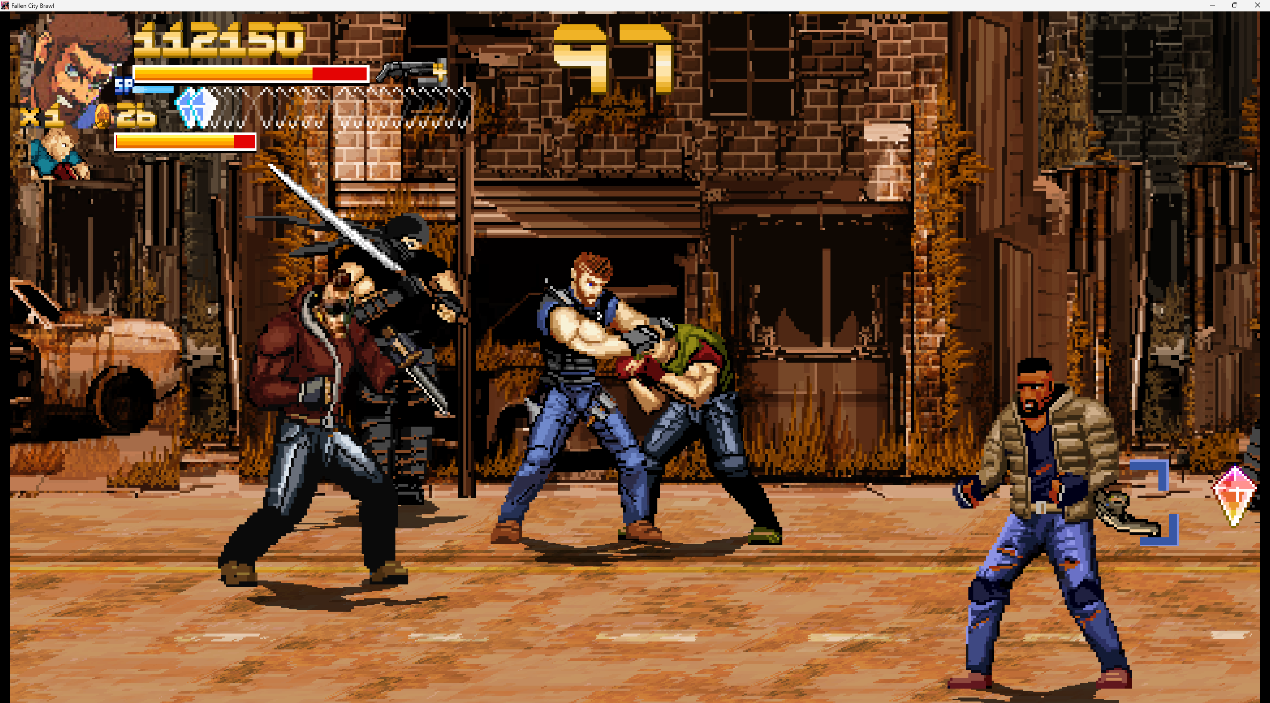 Original Fallen City Brawl gameplay showing busy street fighting
