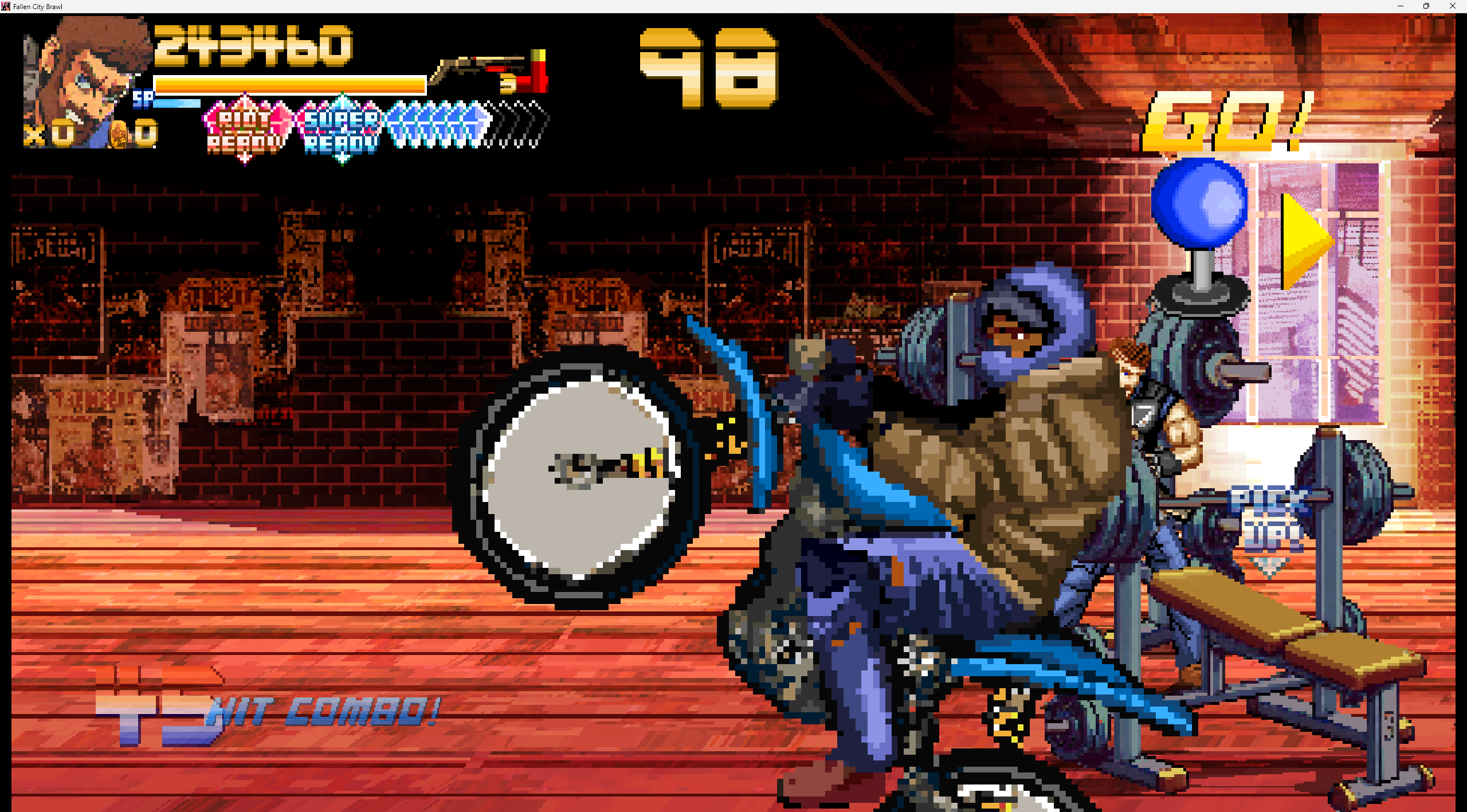 Original Fallen City Brawl gameplay showing a fight inside the gym