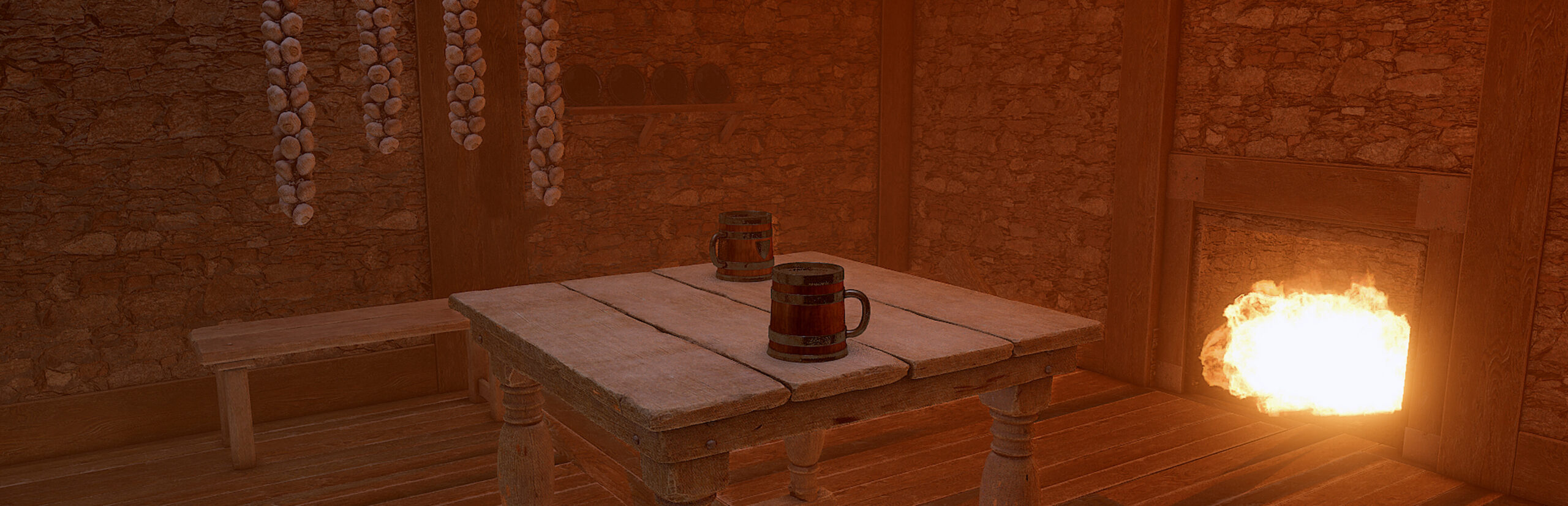 Official Farkle Tavern Dice Steam art showing the detailed medieval tavern setting