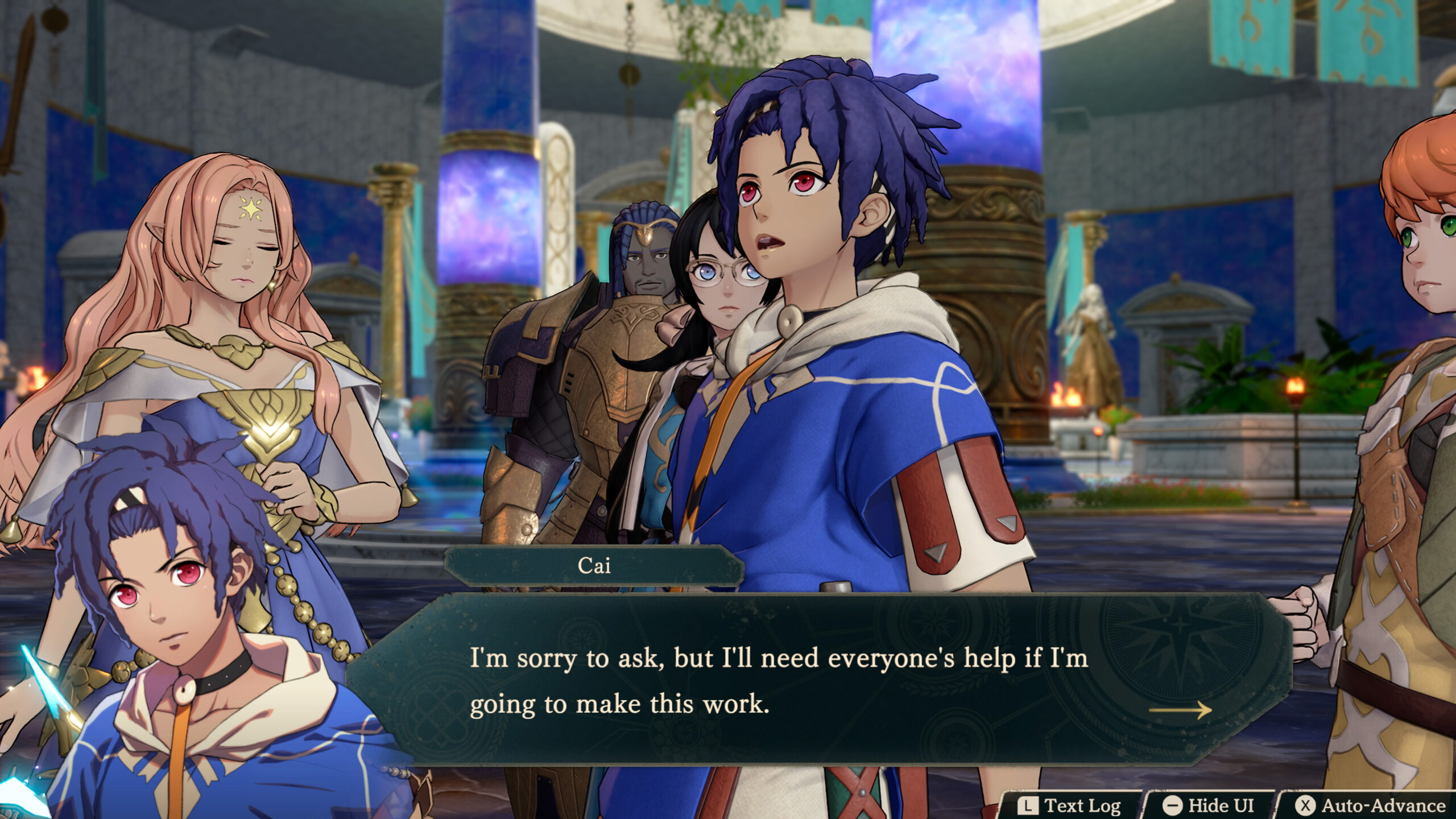 Cai and companions in a story scene.
