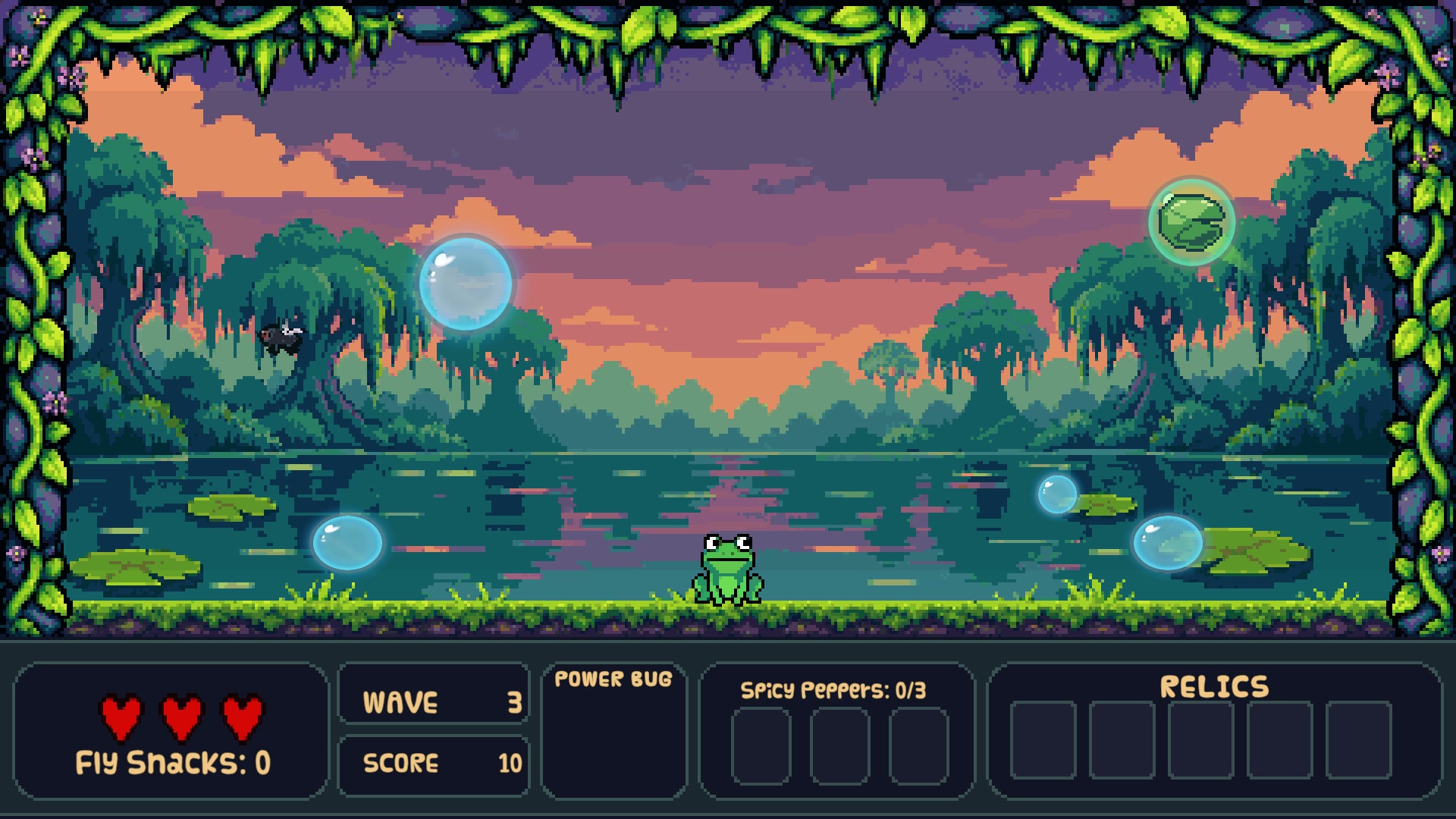 Original FrogPop public-demo screenshot showing Pond gameplay, supplied by developer Brian Lee