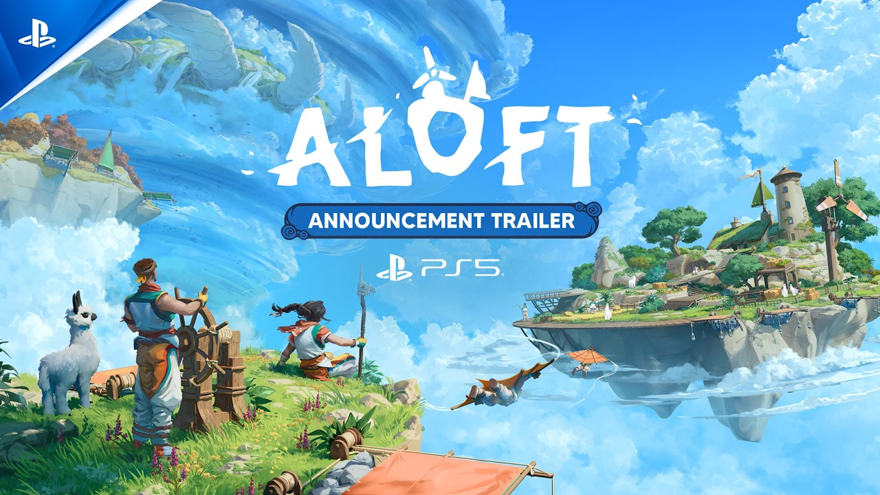 Official Aloft PlayStation 5 announcement artwork showing a floating island world