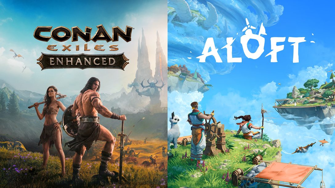 Official Funcom promotional image for Conan Exiles Enhanced and Aloft, both coming to PS5 in 2027