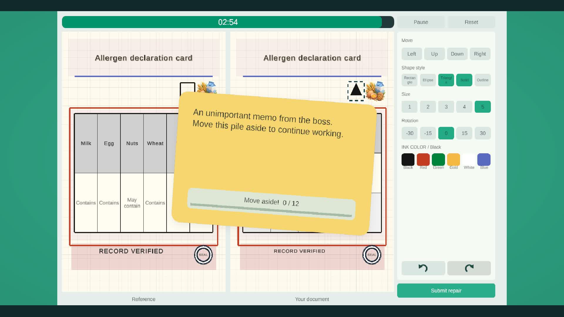 CUTKEY Studio screenshot of obstructing memo in I nailed this document!