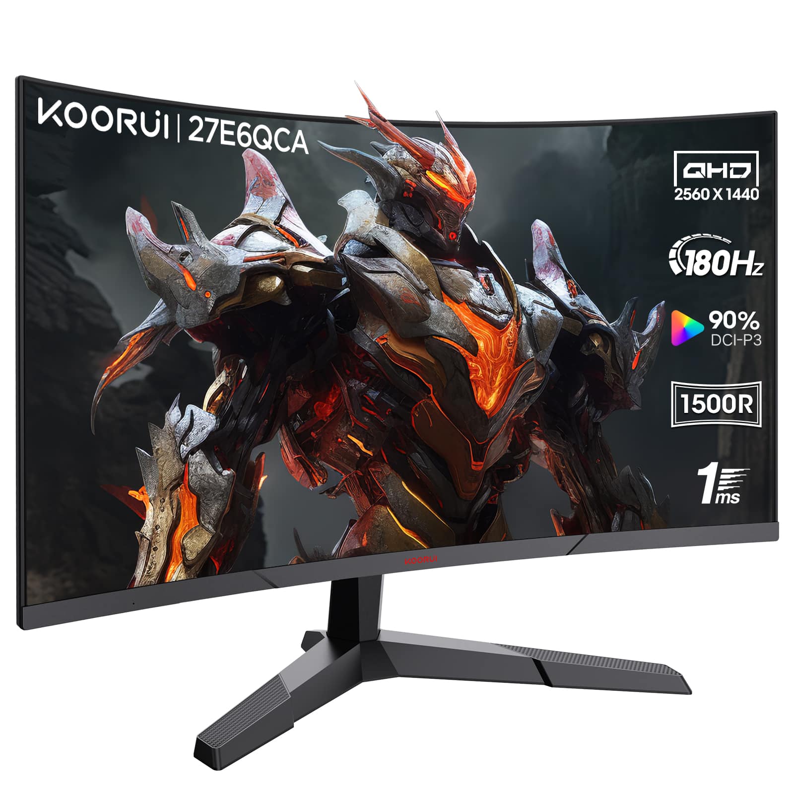 KOORUI 27E6QCA 27 inch curved QHD gaming monitor; retailer manufacturer product image