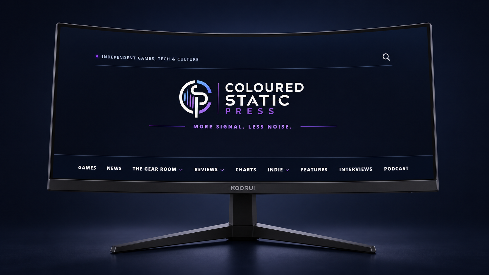 Editorial illustration of KOORUI curved display with CSP website
