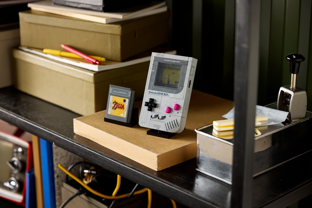 LEGO Game Boy model on display in an official LEGO Group press photograph