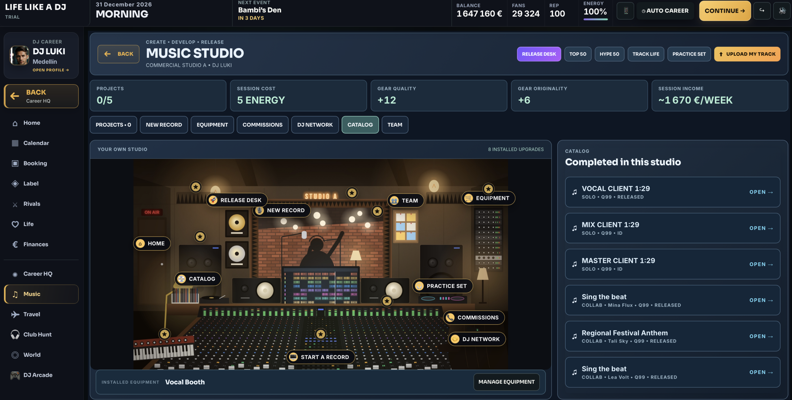 Studio activity in LIFE LIKE A DJ, captured by the developer