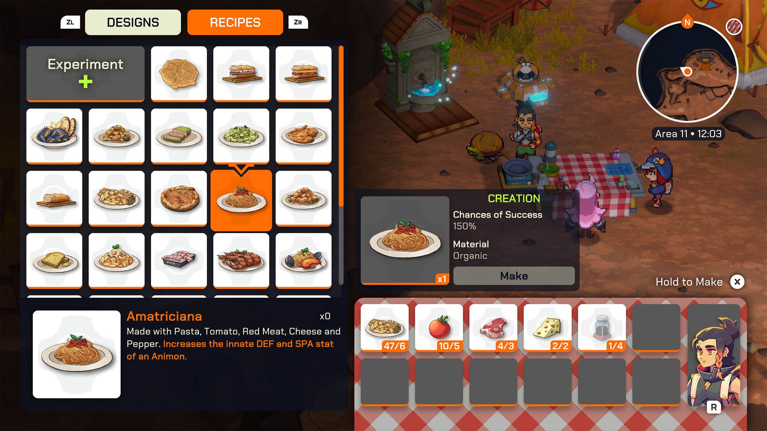LumenTale Memories of Trey gameplay screenshot showing crafting and recipes from Beehive Studios