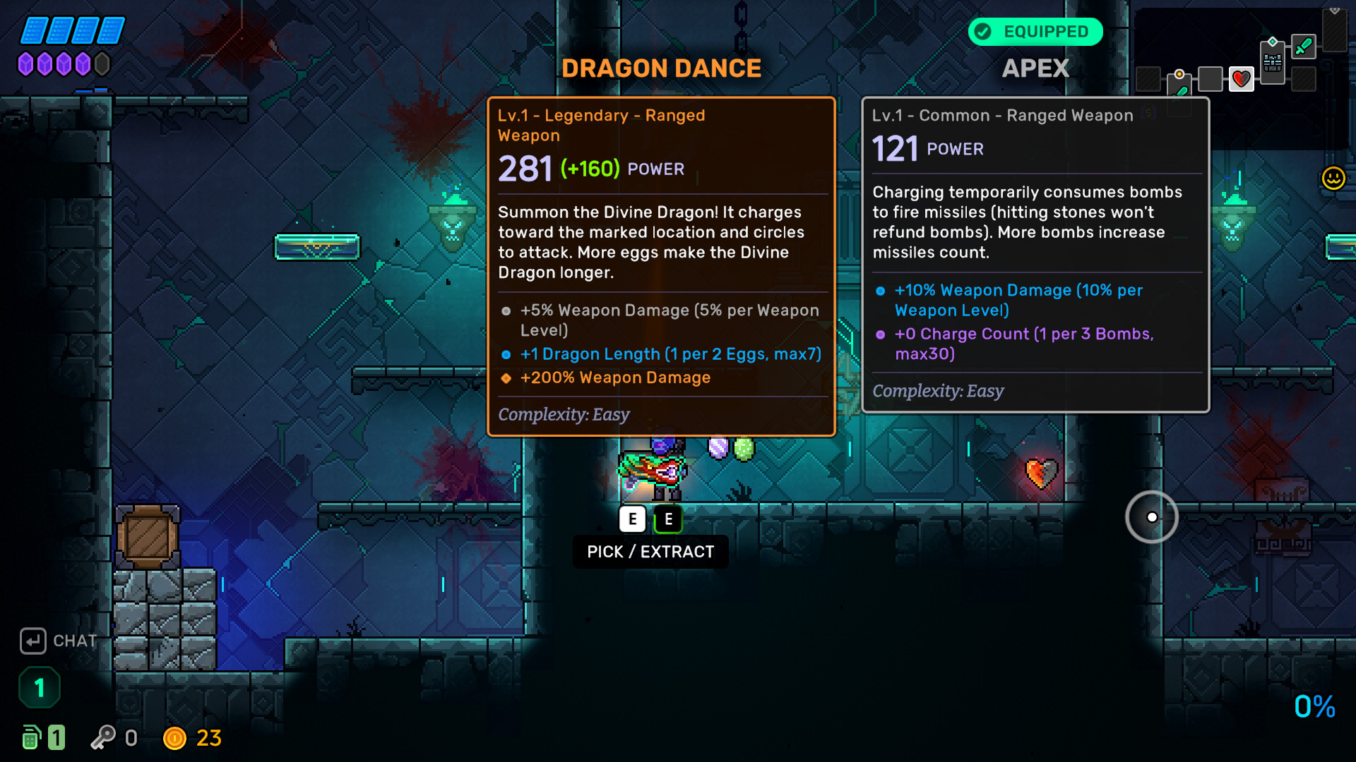 Official Neon Abyss 2 Weapon Affix System showing weapon upgrades and random effects