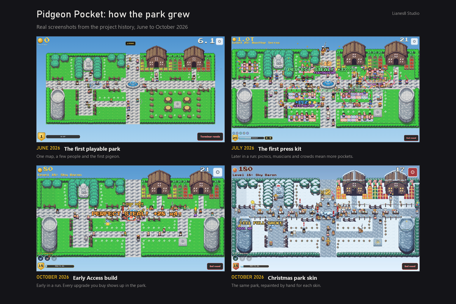 Pidgeon Pocket development comparison from early park to Early Access build