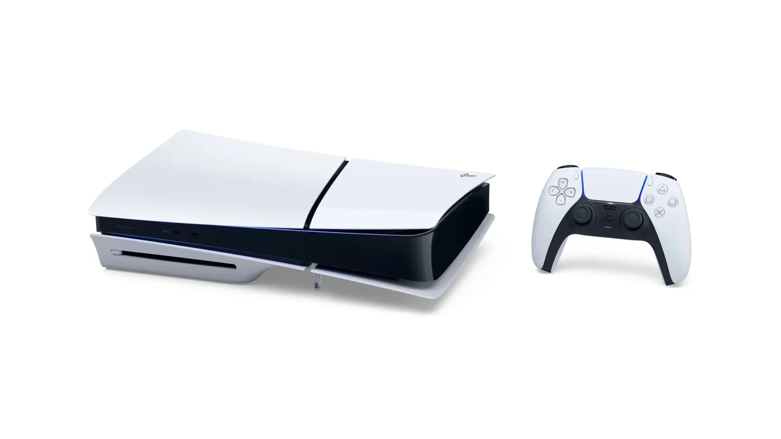 Sony PlayStation 5 console with the official white DualSense wireless controller