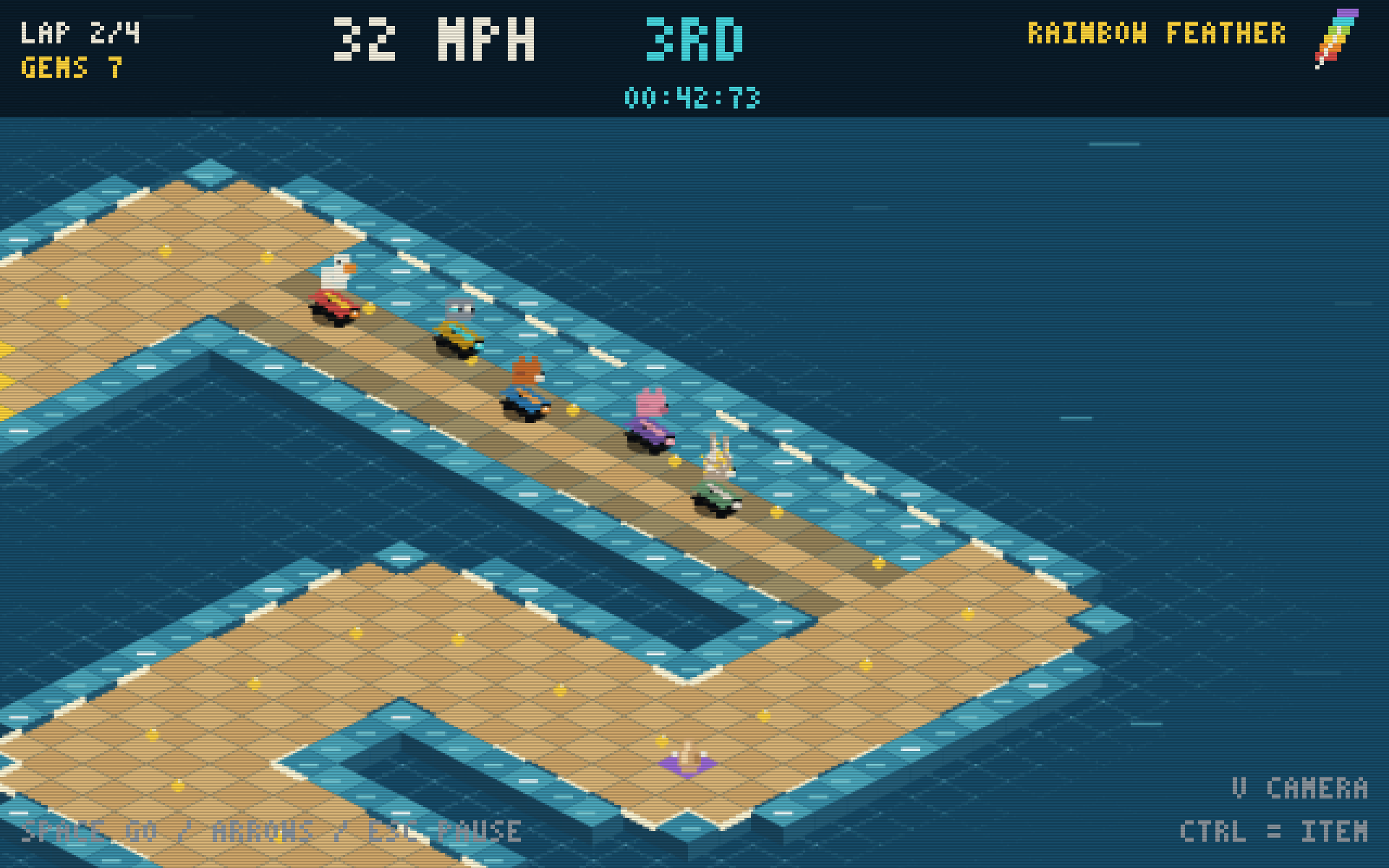 SG Racing gameplay on seaside track with four cartoon karts