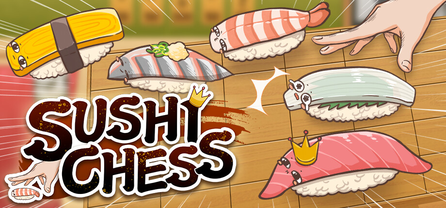 Official SUSHI CHESS key art by Today's Special! featuring sushi game pieces on a chessboard