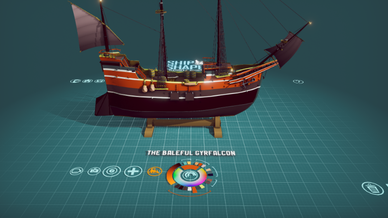 ShipShaper official developer screenshot showing a detailed model ship and the creation tools