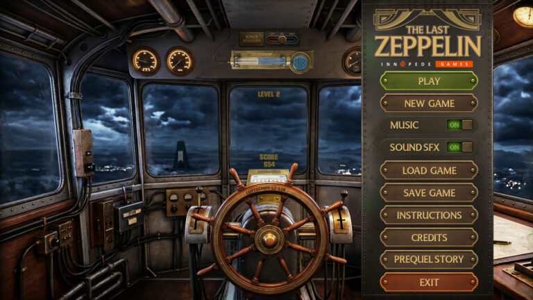 Zeppelin cockpit and game menu