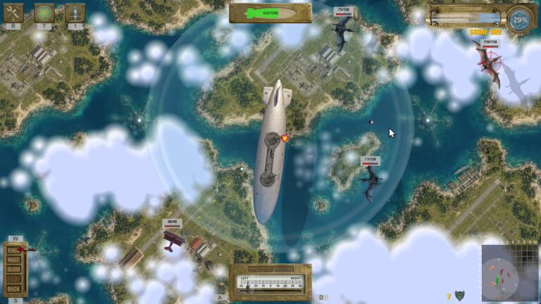 Top-down zeppelin combat over islands