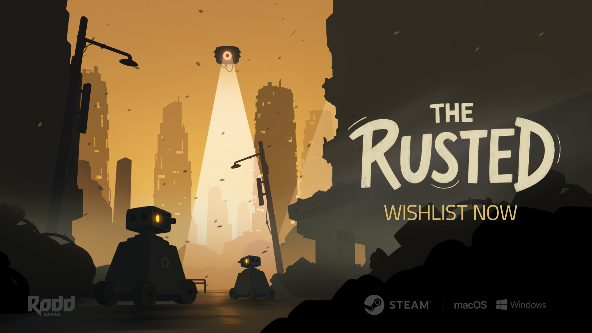 Official artwork for The Rusted, the hand-drawn action-puzzle game about Rex the robot dog