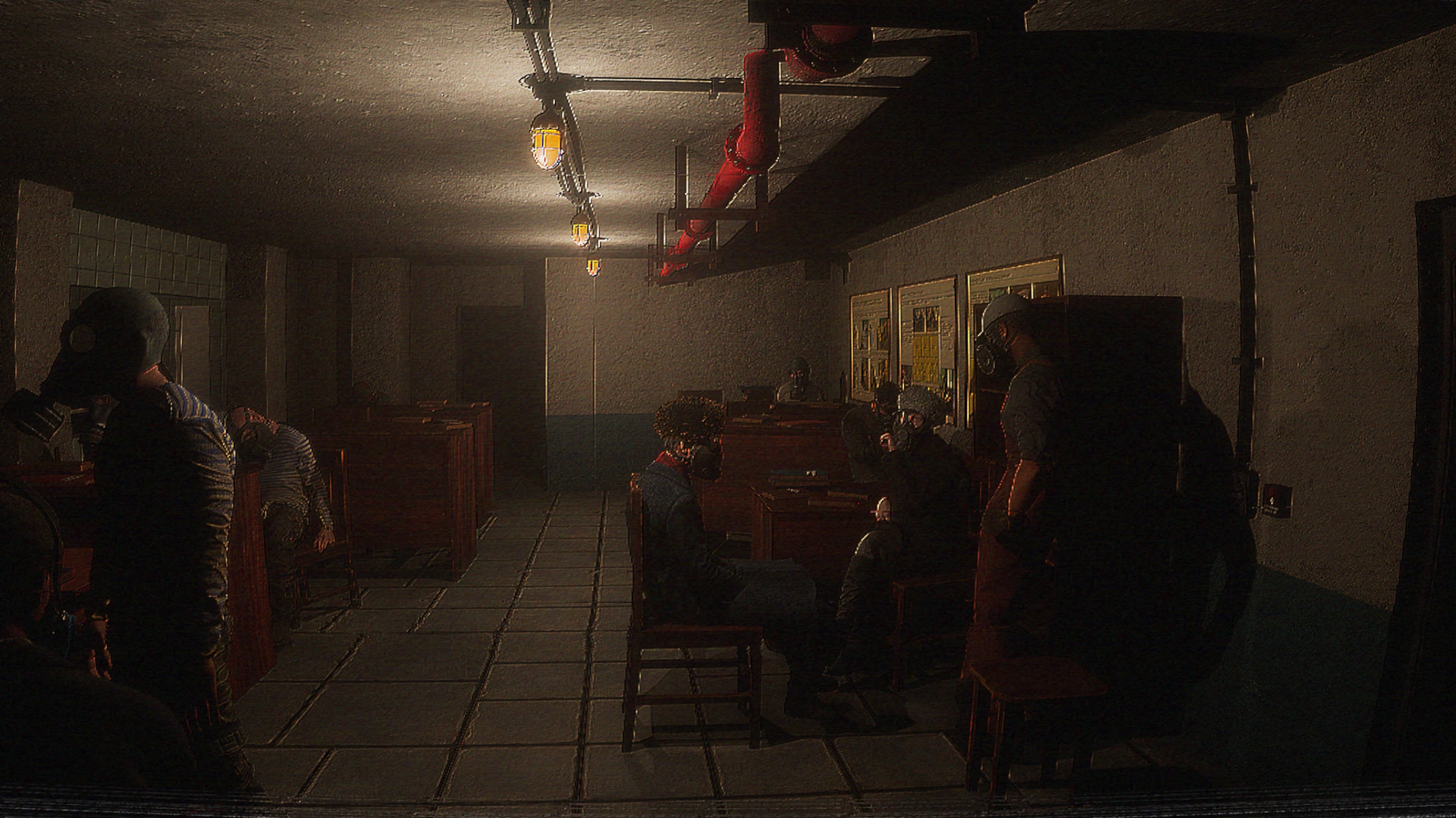 Official Trox The Reversal gameplay screenshot showing masked people in a dimly lit underground bunker; provided by Trojan Productions