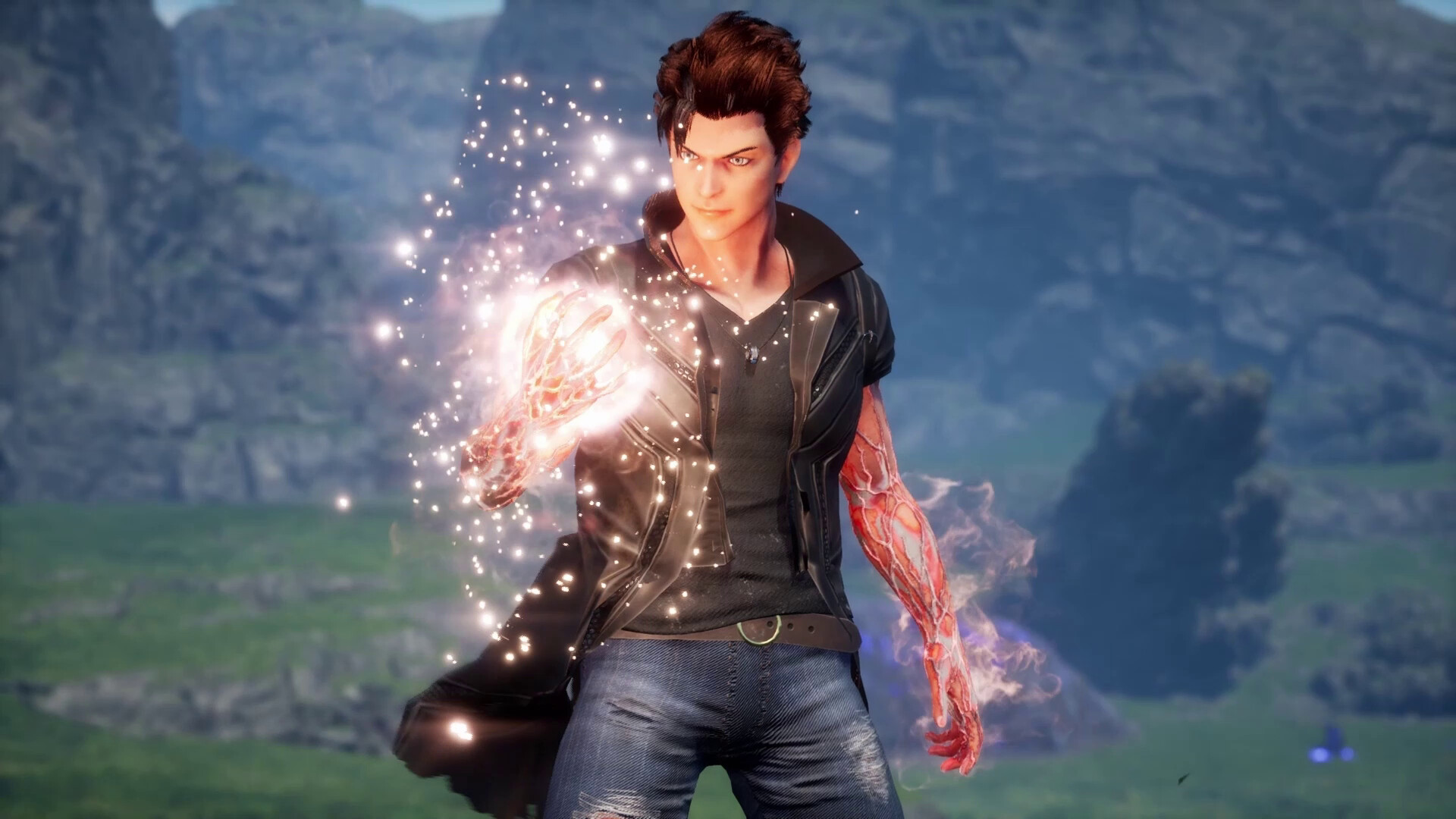 Albert Hartree displaying glowing supernatural abilities against a rocky alien backdrop, UNDEFEATED Genesis screenshot