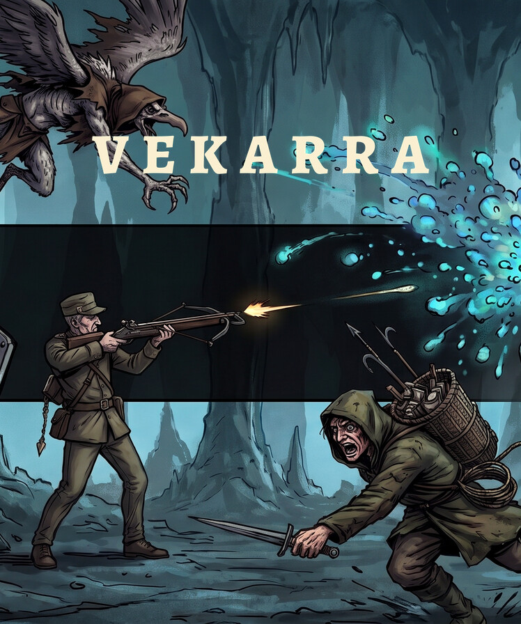 Official VEKARRA dark fantasy hero artwork from Lamplight Studio