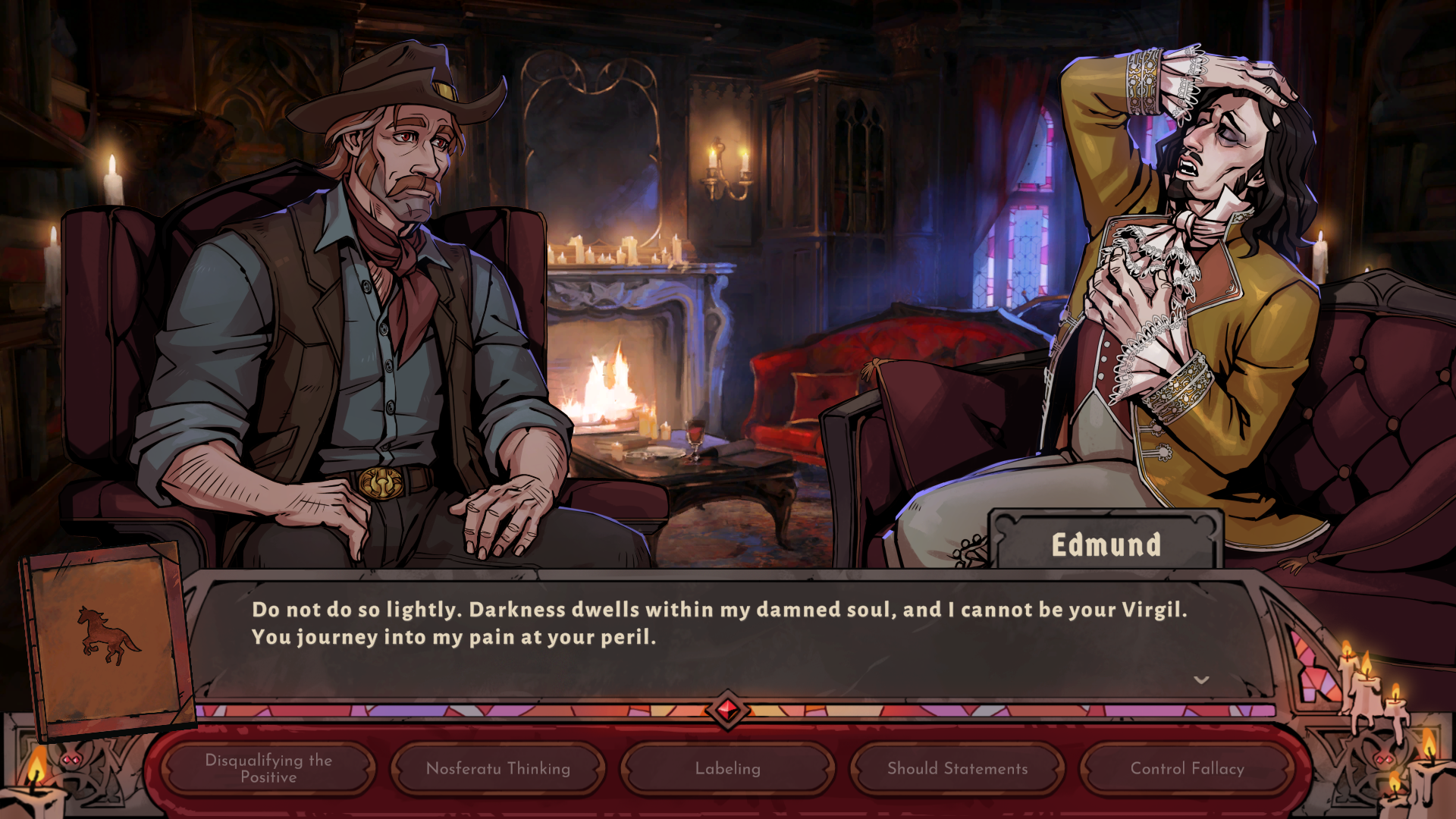 Official Vampire Therapist game screenshot depicting a vampire therapy conversation