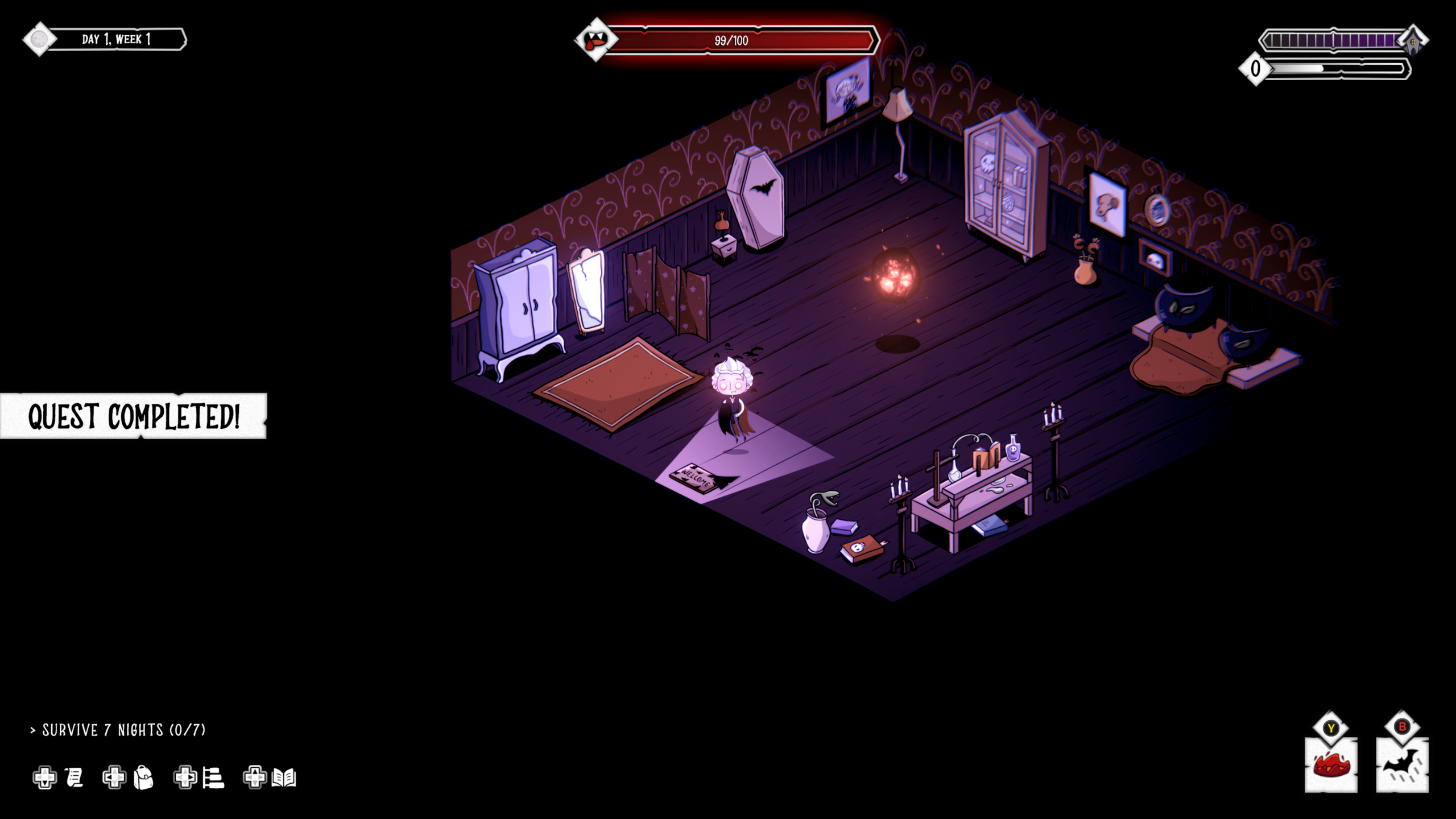 Original gameplay screenshot of Voltaire: The Vegan Vampire, supplied for Coloured Static Press coverage
