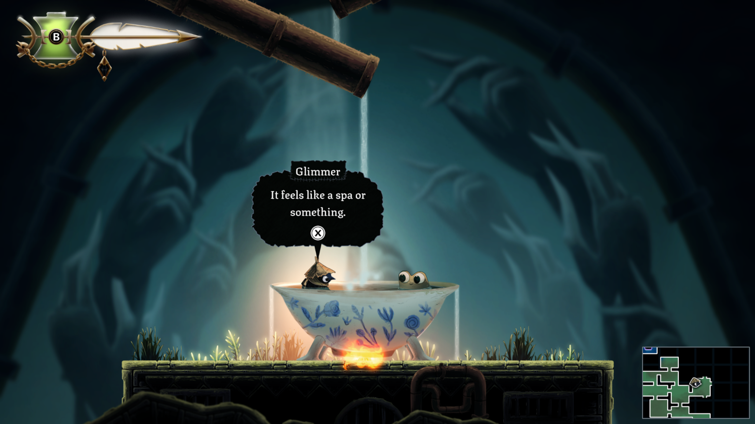 Glimmer in a mysterious bath in Well Dweller