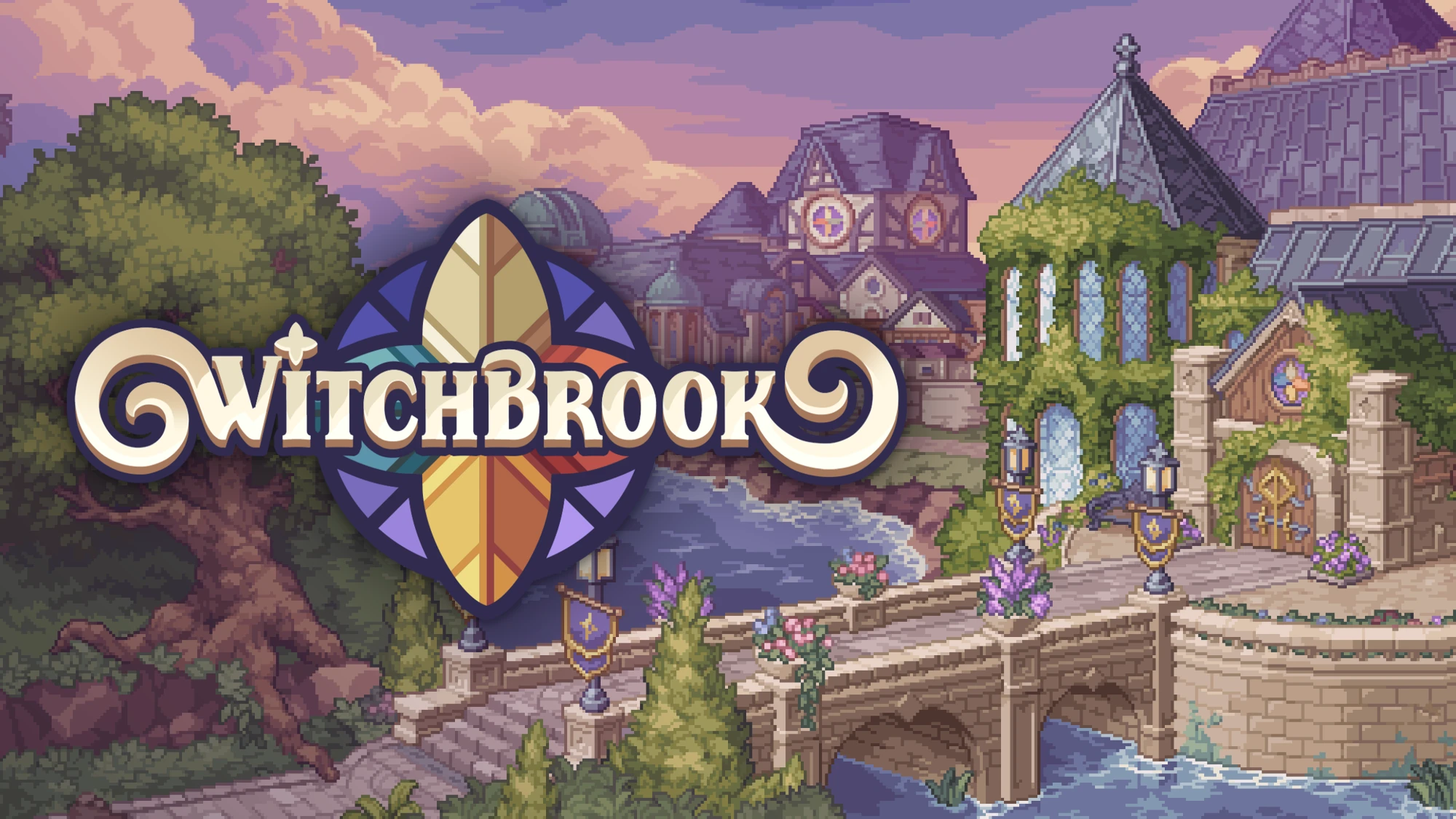 Official Witchbrook landscape key art from Chucklefish, accompanying its 28 January 2027 release date announcement